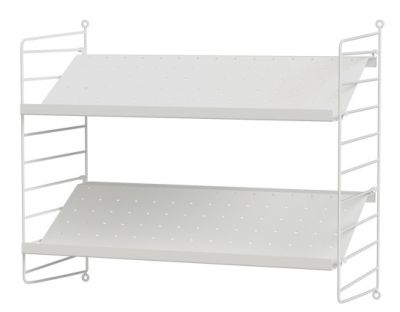 Weißes String Regal mit zwei Böden für Flur oder Wohnzimmer.